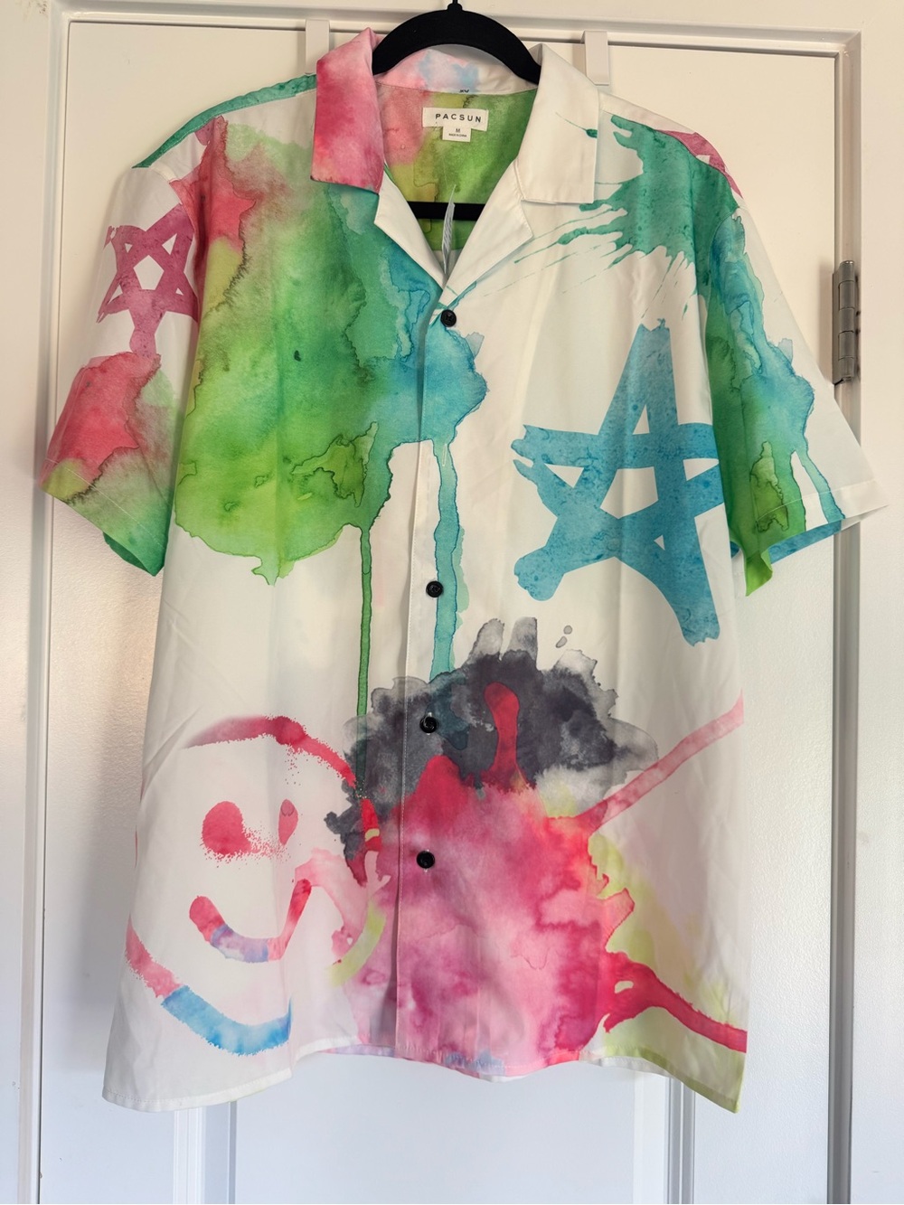 pac sun smile and star splatter shirt in medium